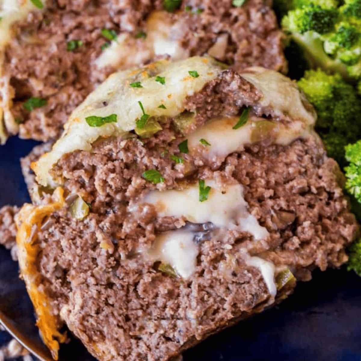 A delicious treat with philly cheesesteak meatloaf.