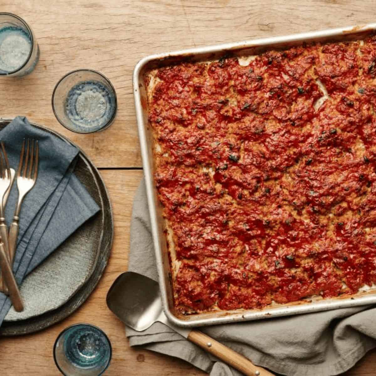 A devouring meal with sheet pan glazed meatloaf.