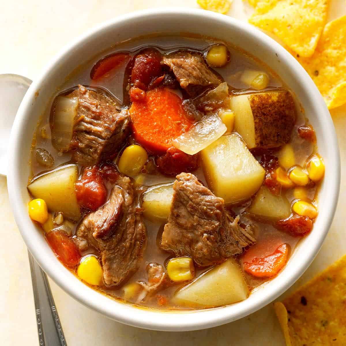 A warm and comforting dish featuring slow cooker Mexican beef soup. 