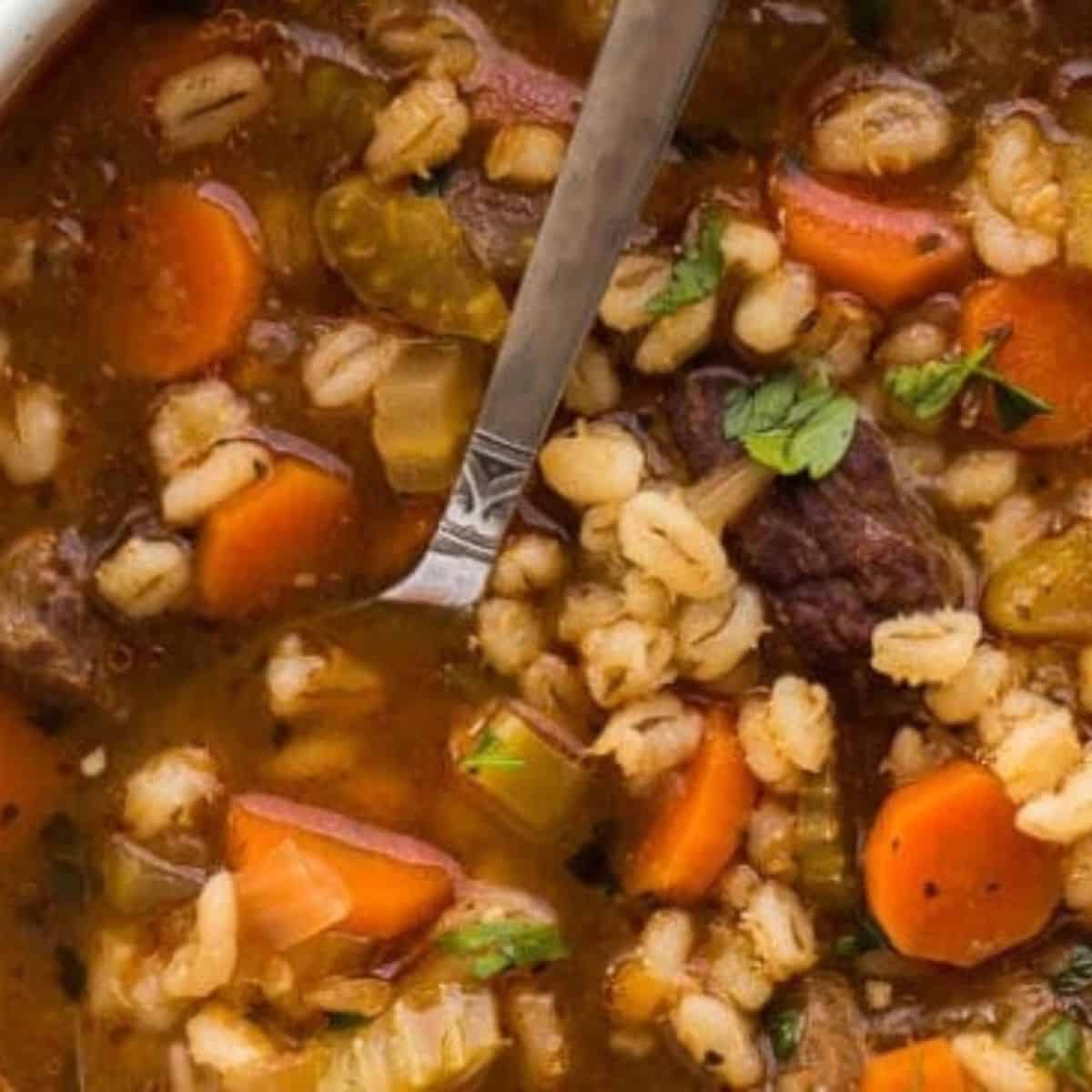 A delicious soup with slow cooker beef barley soup.