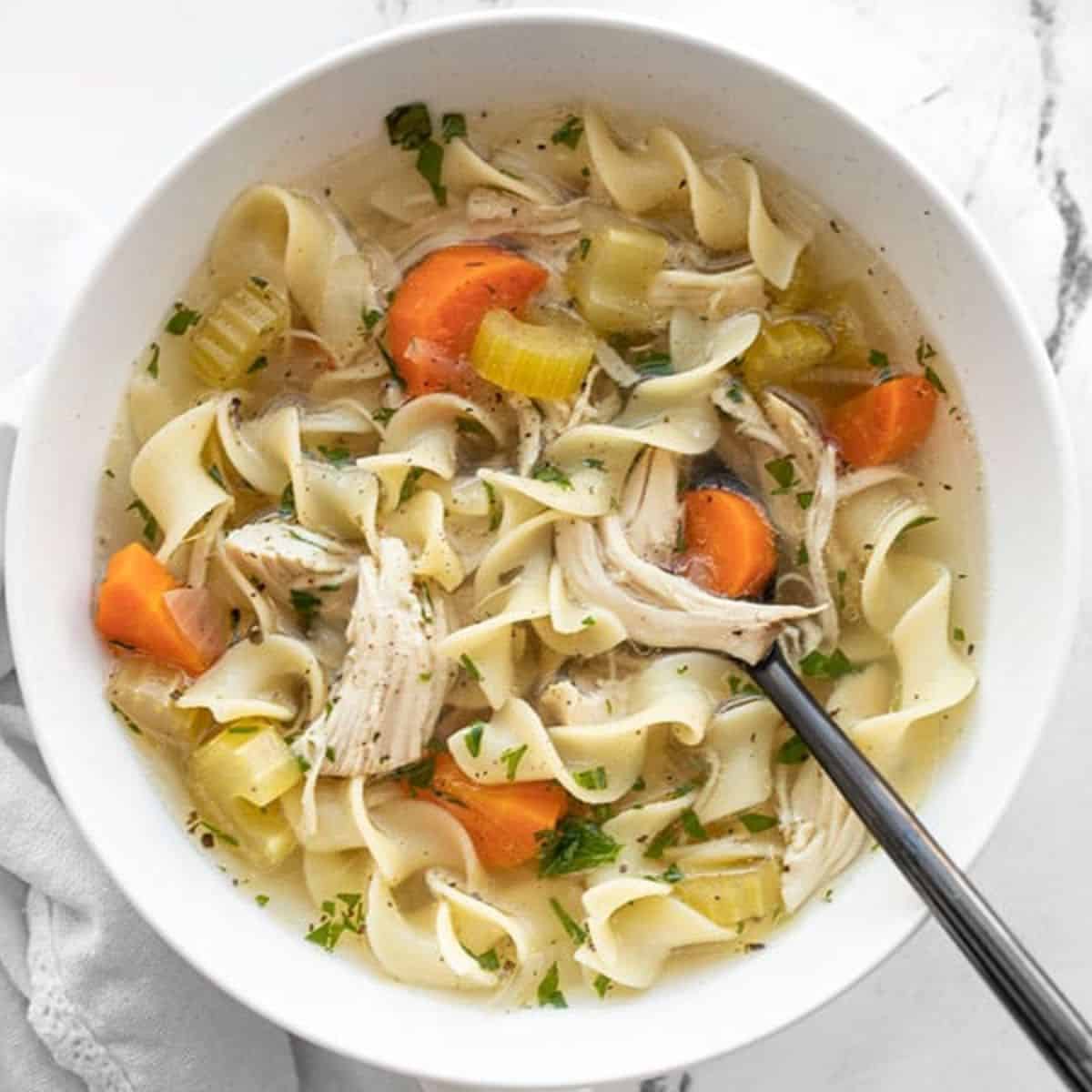 A savory meal with slow cooker chicken noodle soup. 