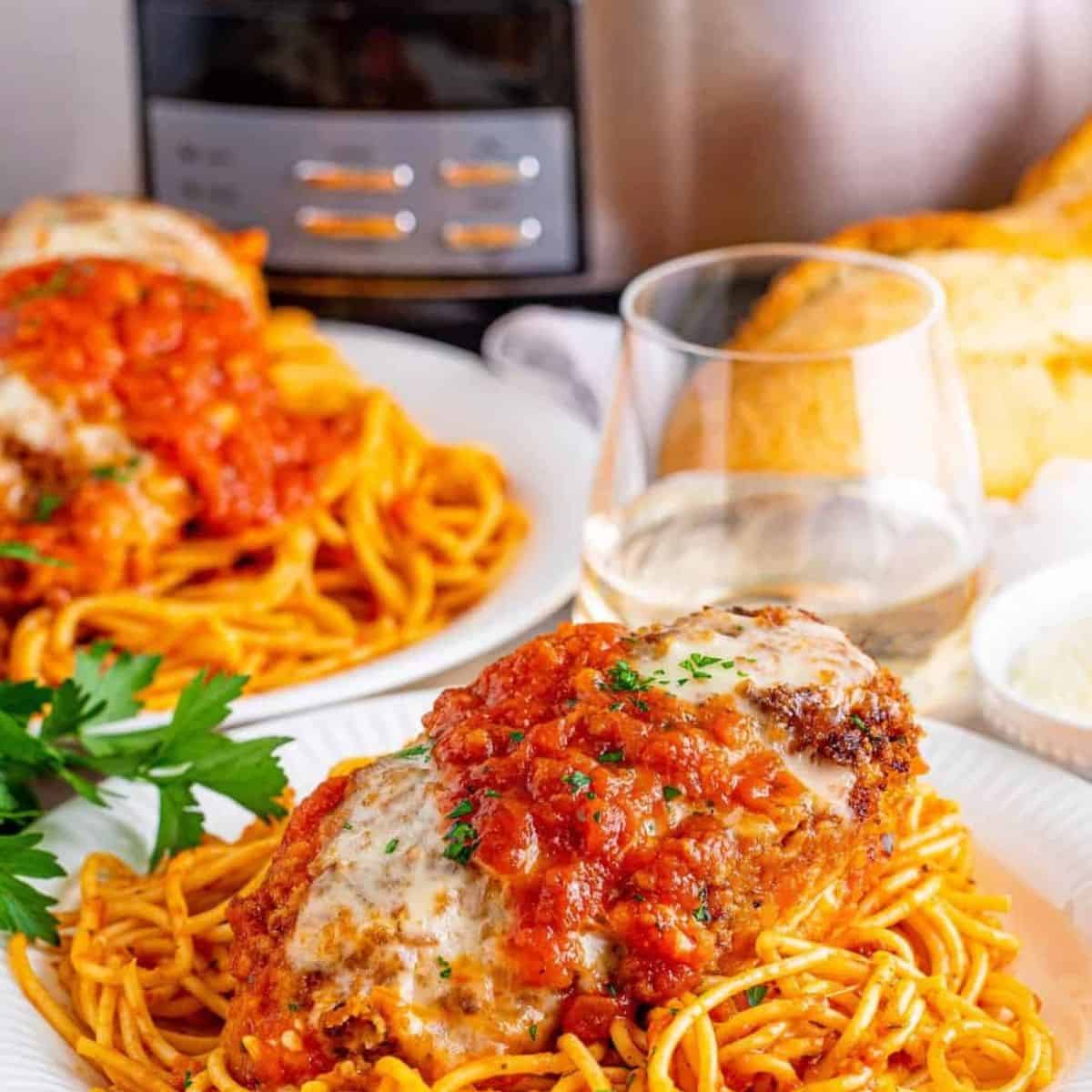 A scrumptious treat with slow cooker chicken parmesan. 