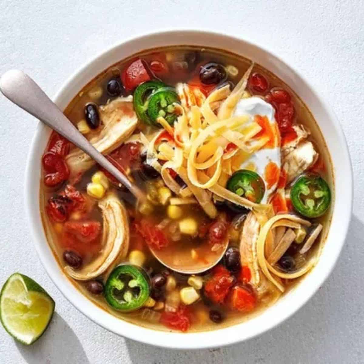 A delicious soup with slow cooker chicken taco soup.