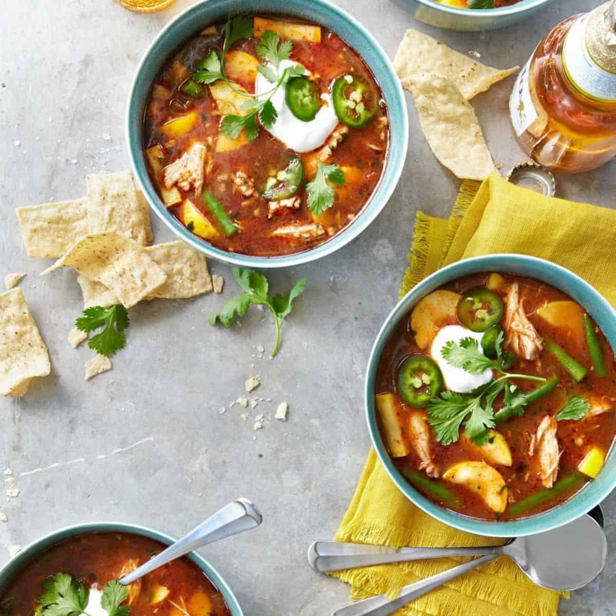 A warm and comforting dish featuring slow cooker chicken tortilla soup. 