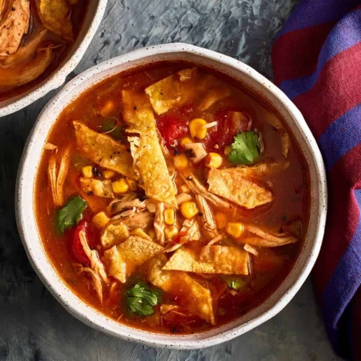 A yummy delight with slow cooker  chicken tortilla soup.