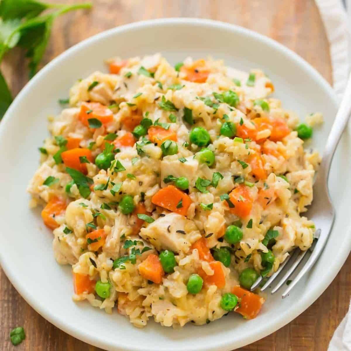 A scrumptious treat with slow cooker chicken and rice. 