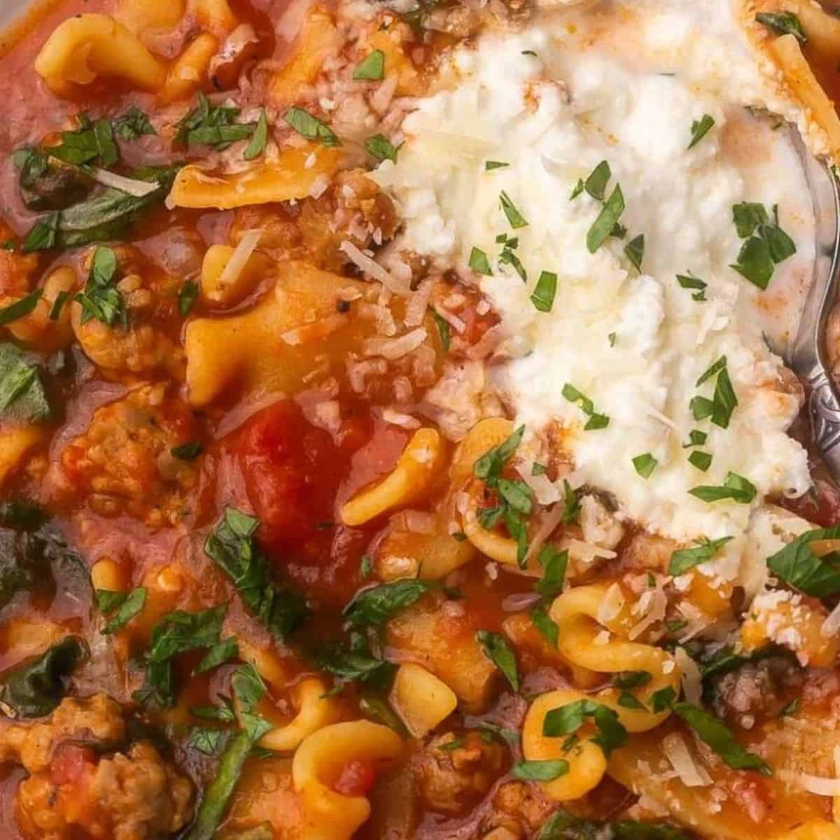 A yummy treat with chicken lasagna soup. 