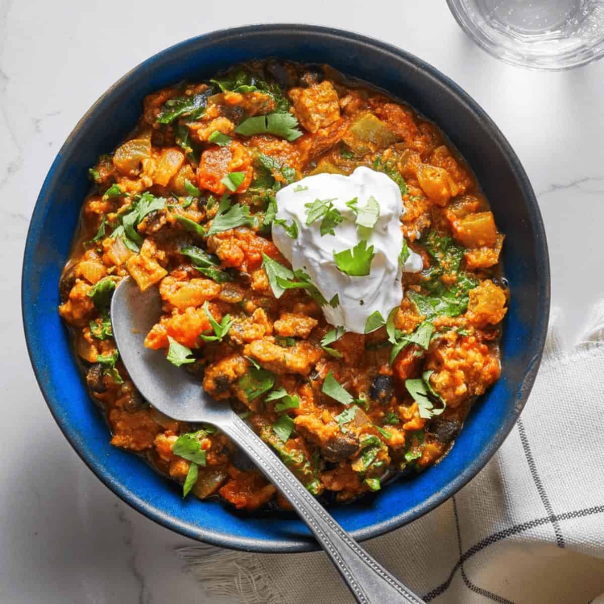 A fall special with turkey pumpkin chili. 