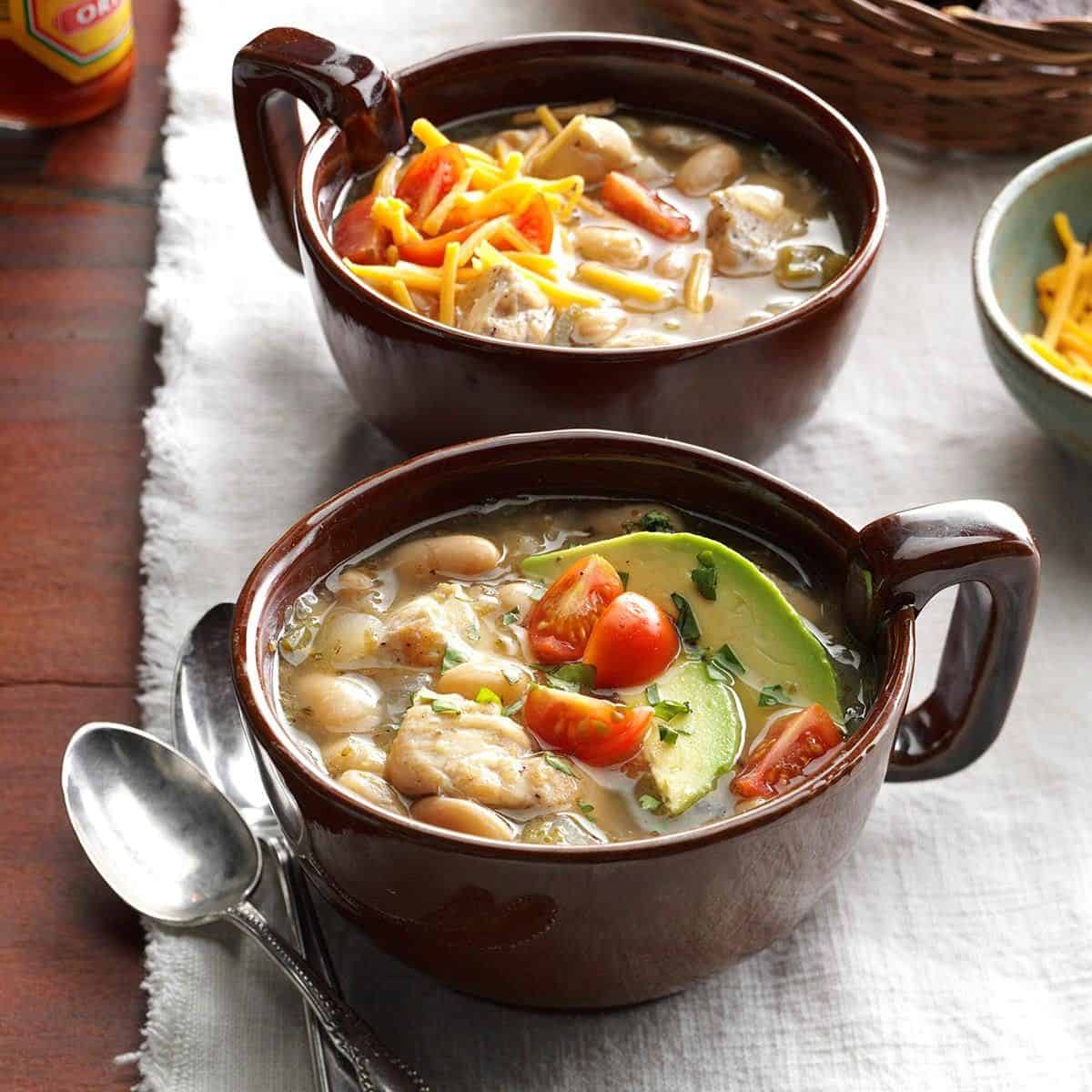 A warm and comforting dish featuring chicken chili soup. 