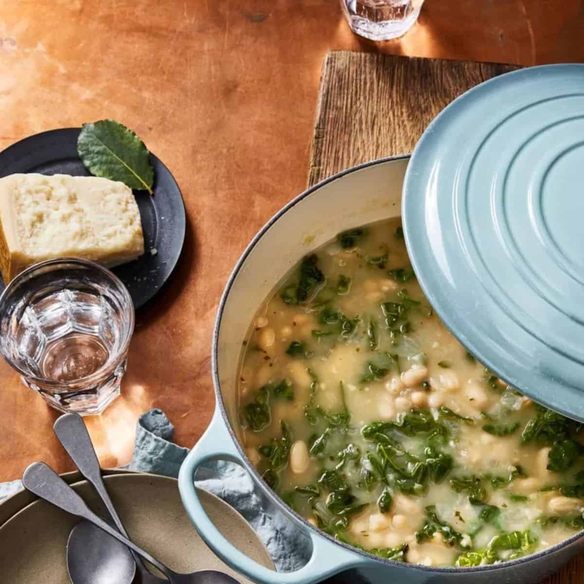 A delicious soup with white bean and chard soup.