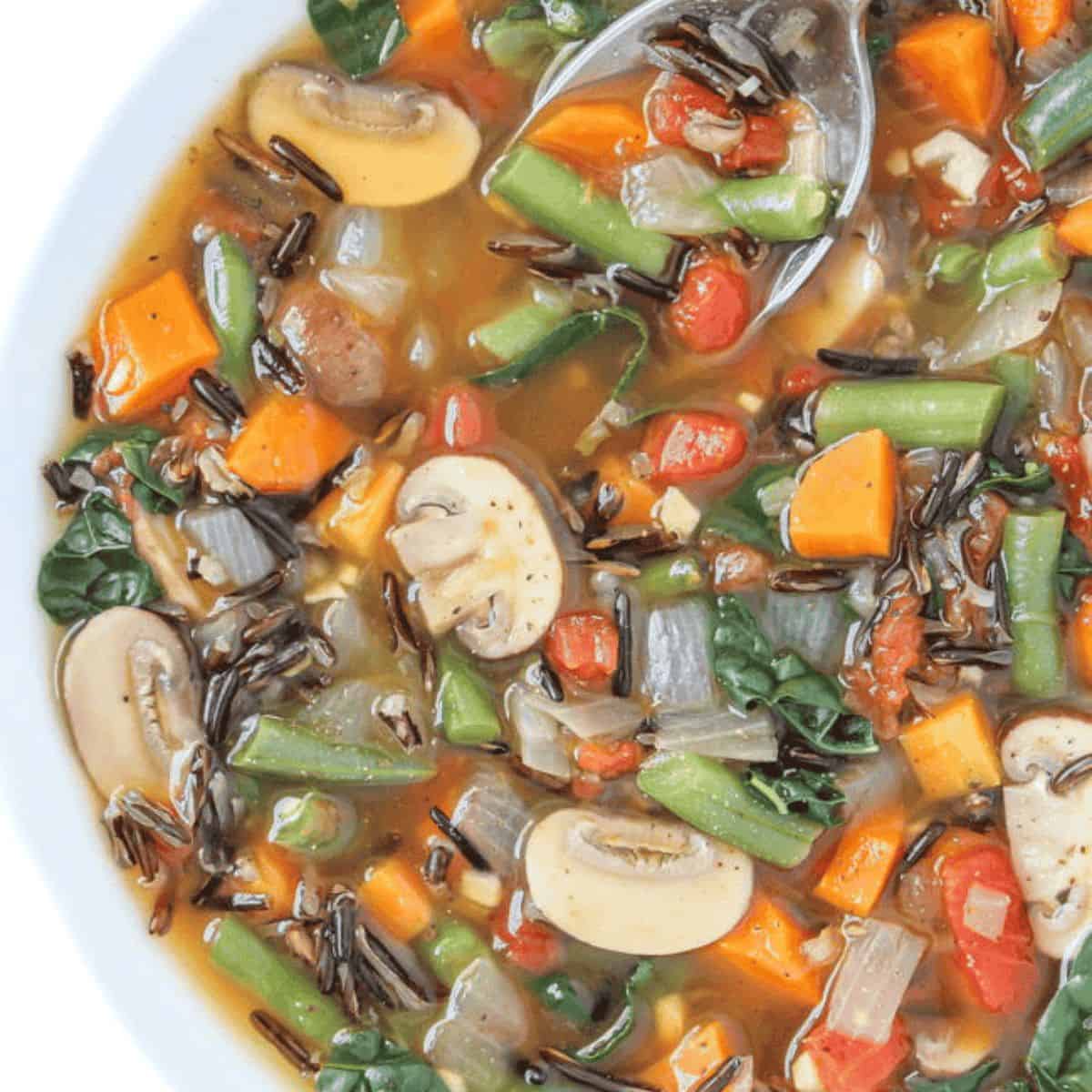 A yummy treat with wild rice and vegetable soup.