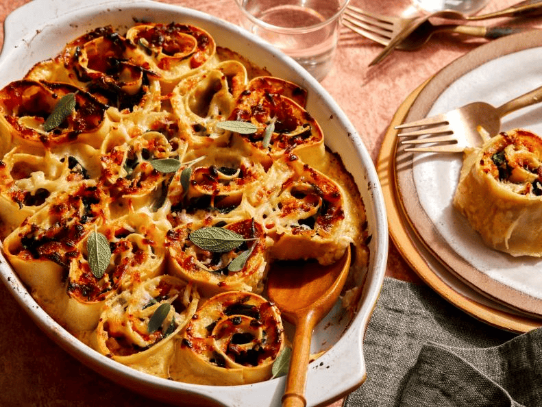 A delicious butternut squash recipe featuring lasagna pinwheels.