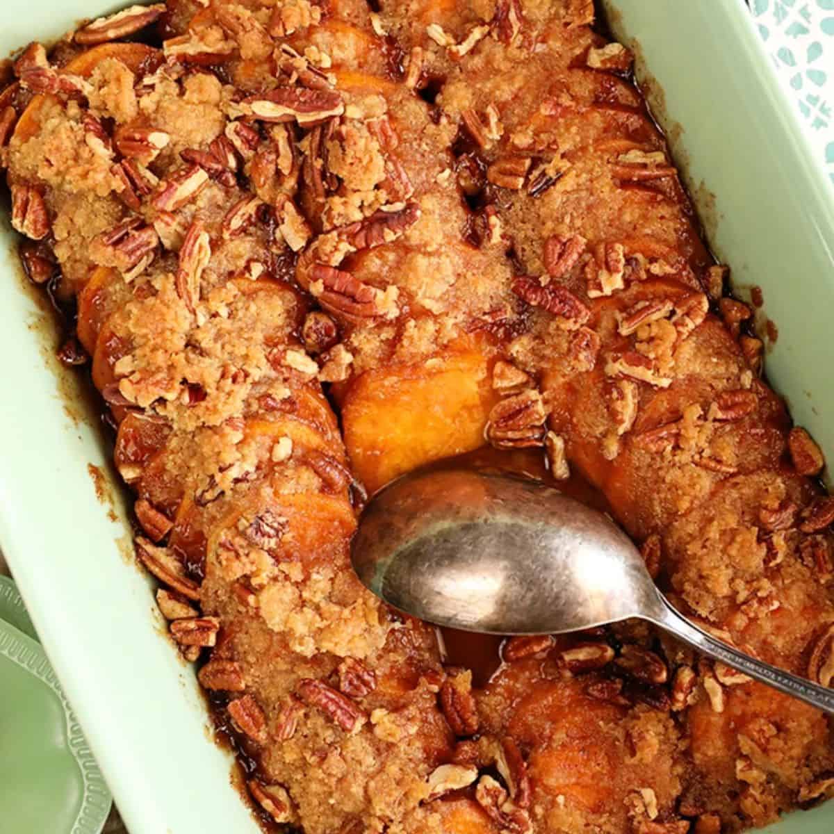A yummy treat with candied sweet potatoes with pecans.