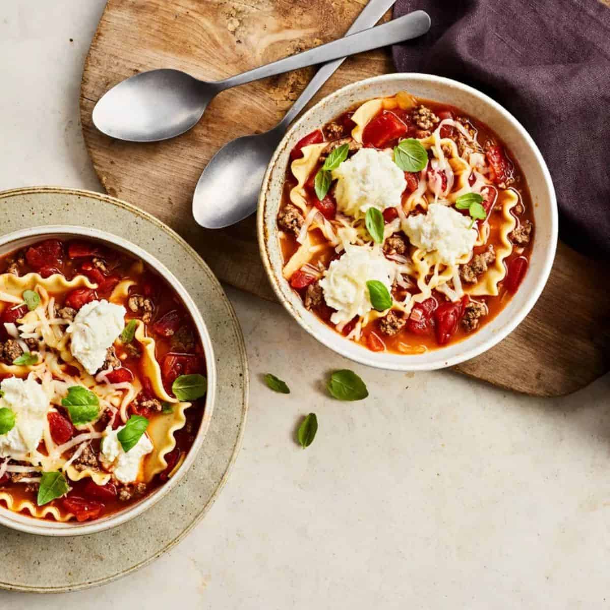 A hearty treat with cheesy lasagna soup.