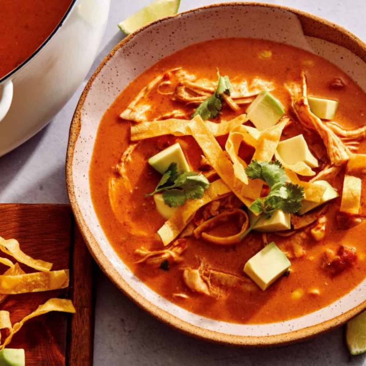 A warming delight featuring chicken enchilada soup.