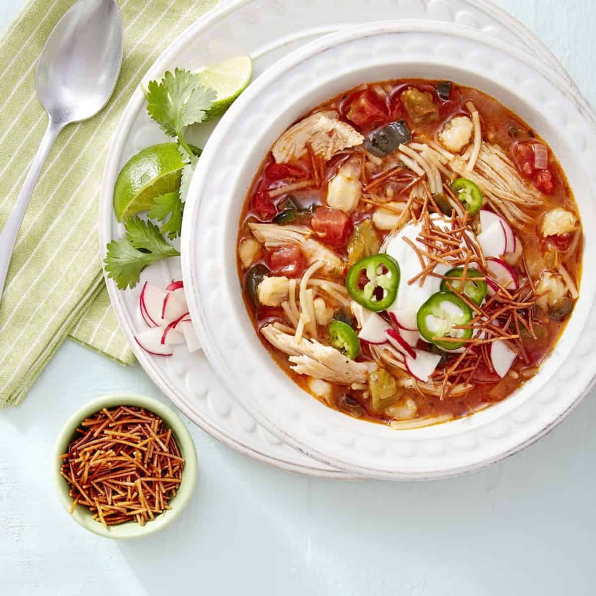 An appetizing and comforting chicken and fideo soup.