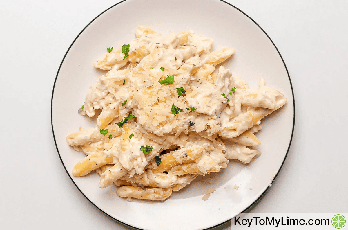 A savory meal with crockpot chicken alfredo.