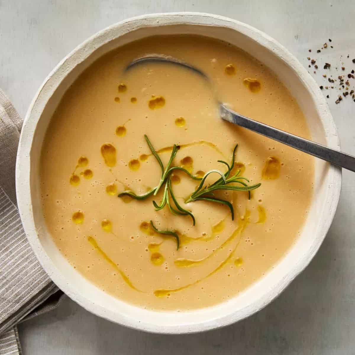 An appetizing and comforting creamy miso white bean soup.