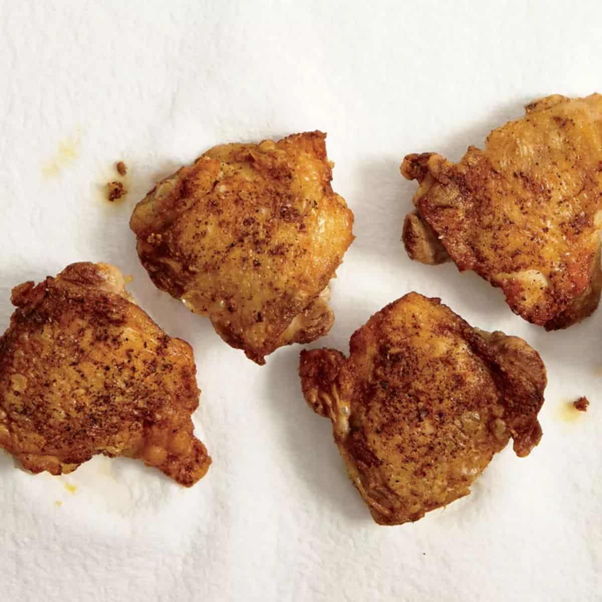 A flavorful meal with crispy chicken thighs.