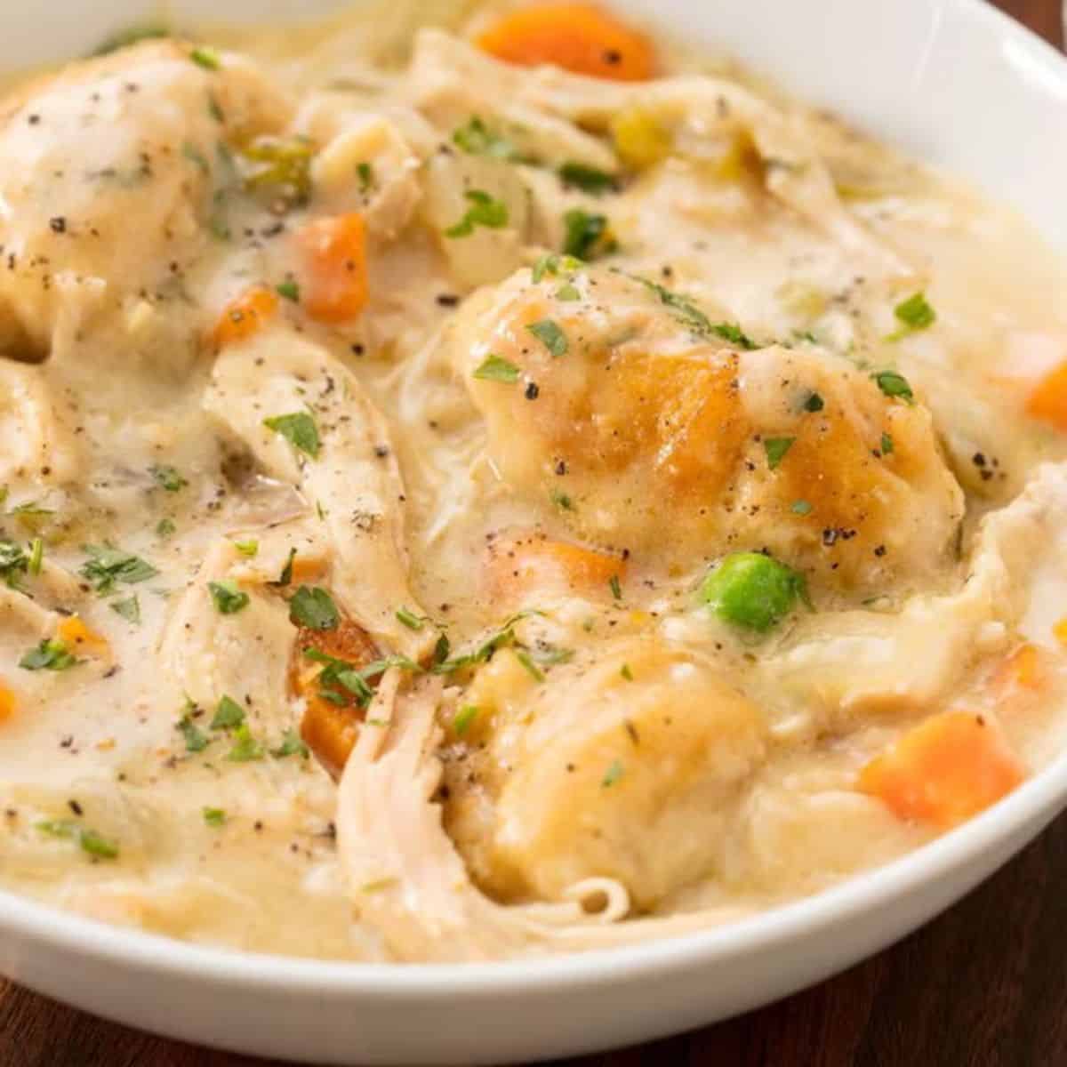 A yummy treat with crockpot chicken and dumplings. 