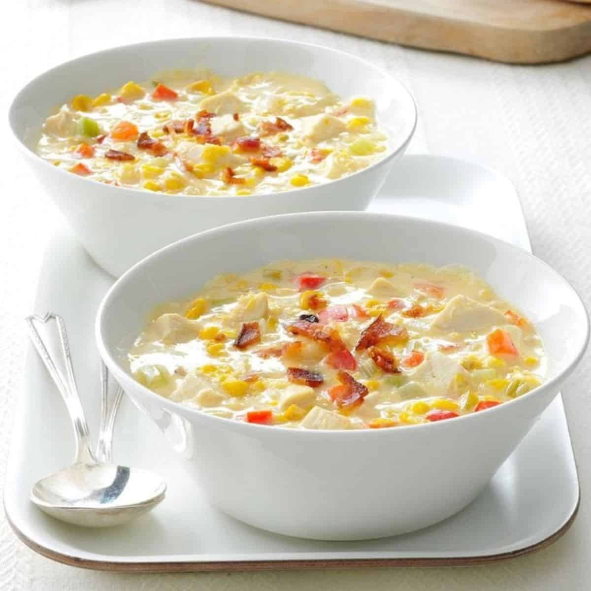 A hearty treat with easy corn chicken chowder.