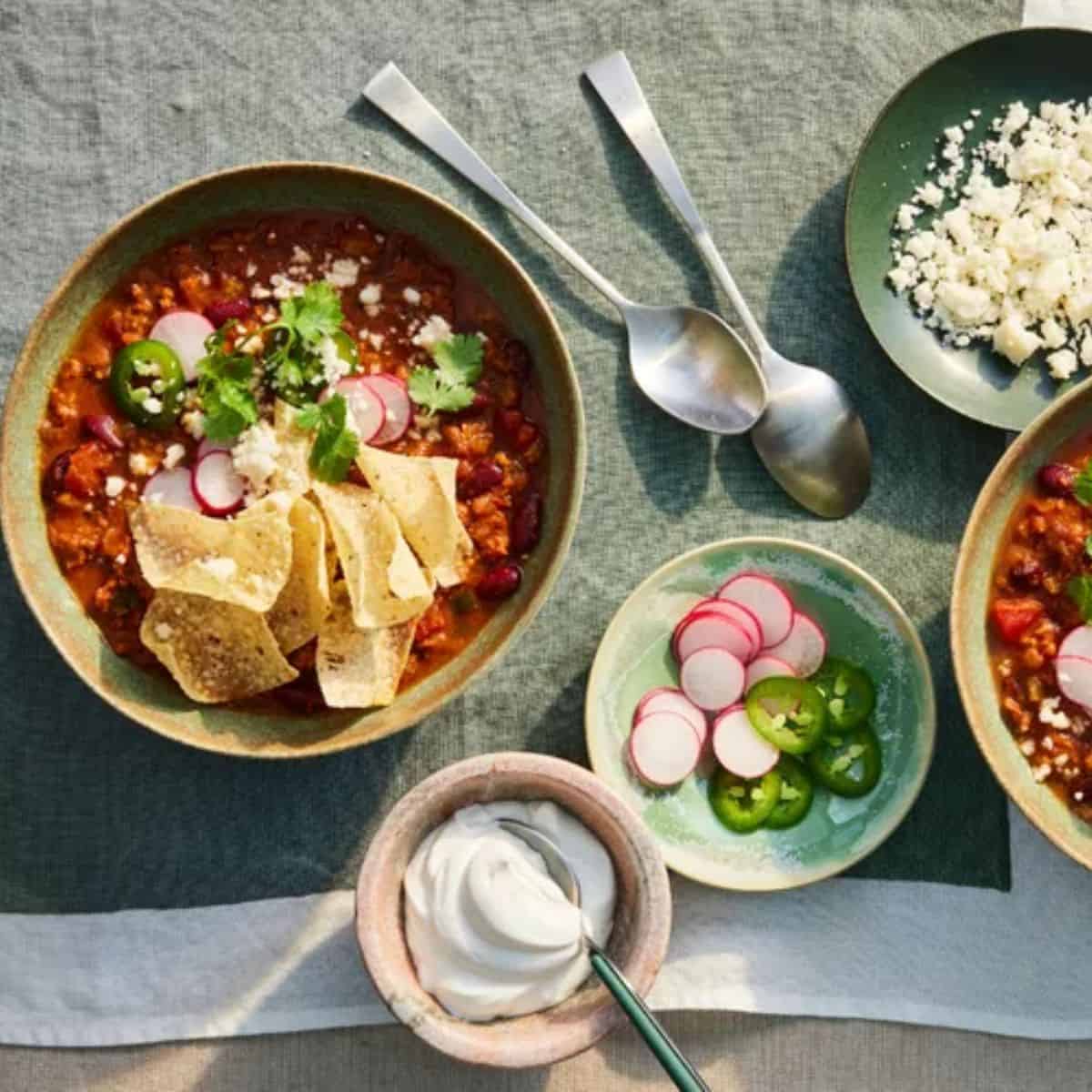 A quick and easy bowl of Lightnin' Fast Weeknight Skillet Chili, made with ground beef, beans, tomatoes, and spices for a delicious, weeknight meal.
