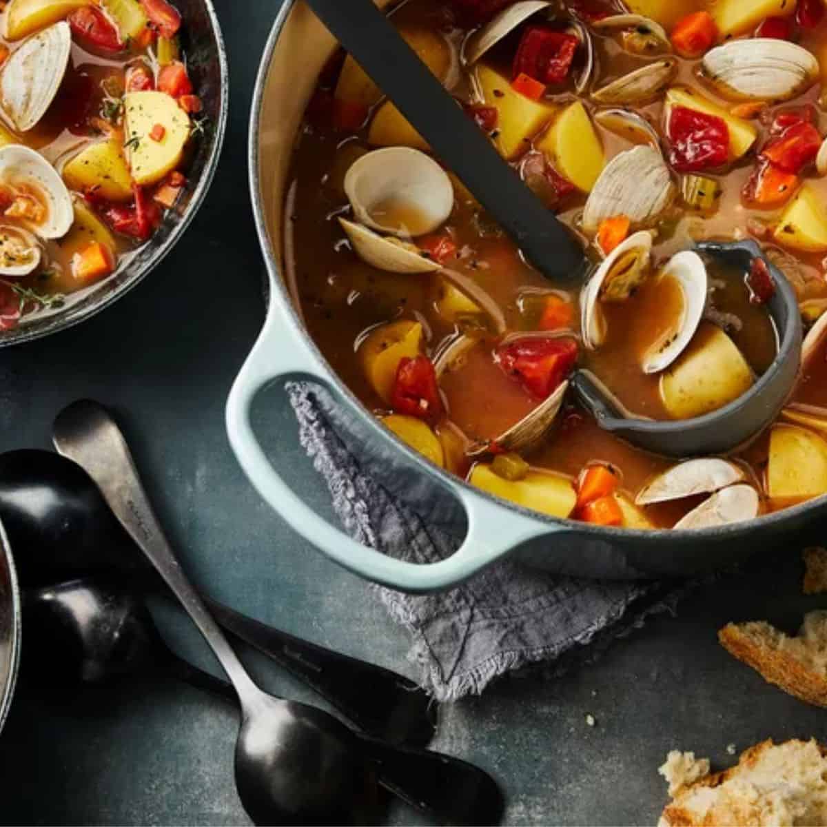 A warming delight featuring manhattan clam chowder.
