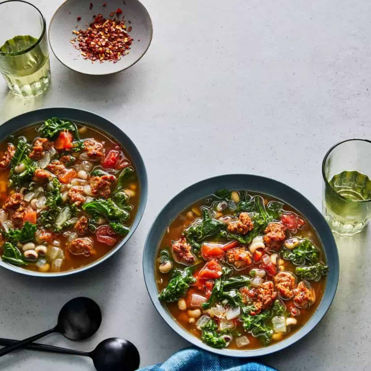 A hearty treat with slow cooker peas and greens soup.