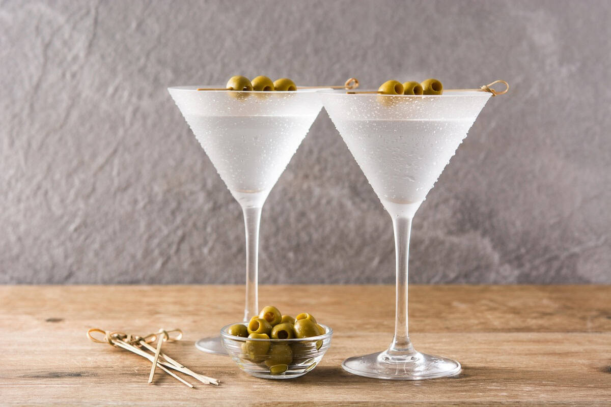classic dry martini with olives