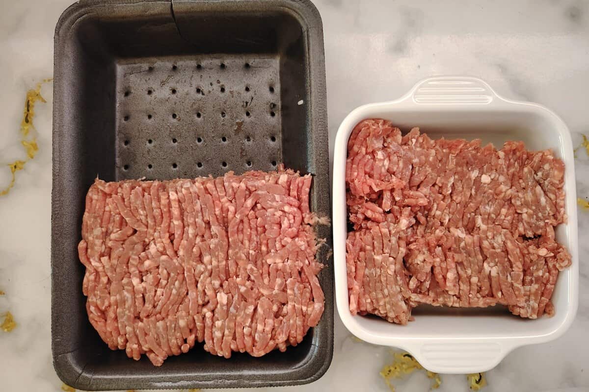 half a portion of minced meat