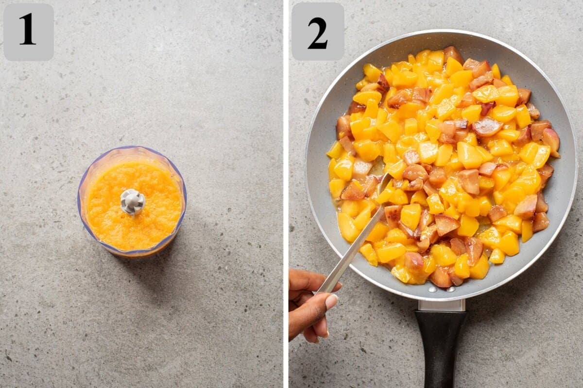 Blend half the fruit into a smooth base, then cook the rest with butter and sugar until soft, add lemon and cornstarch, simmer until thickened, and cool.
