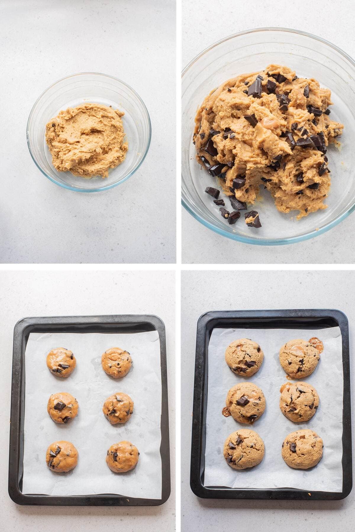 salted caramel chocolate chunk cookies steps