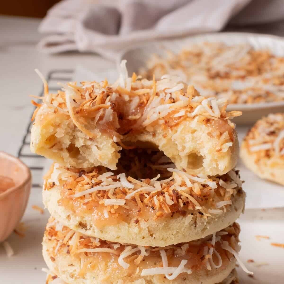 toasted coconut donuts with lychee glaze