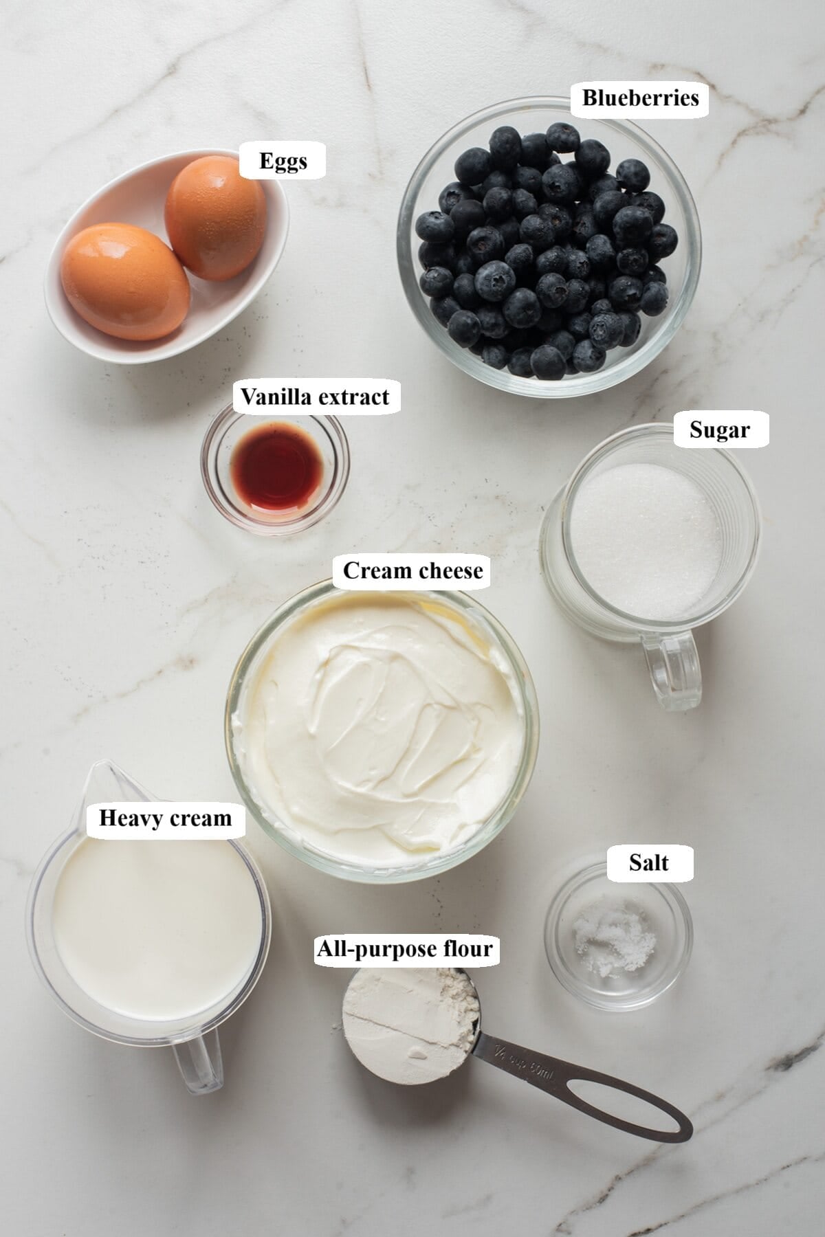 blueberry basque cheesecake - ingredients list