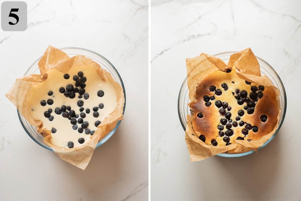 Pour into the pan and bake about 35 minutes until deeply golden with a slightly jiggly center.