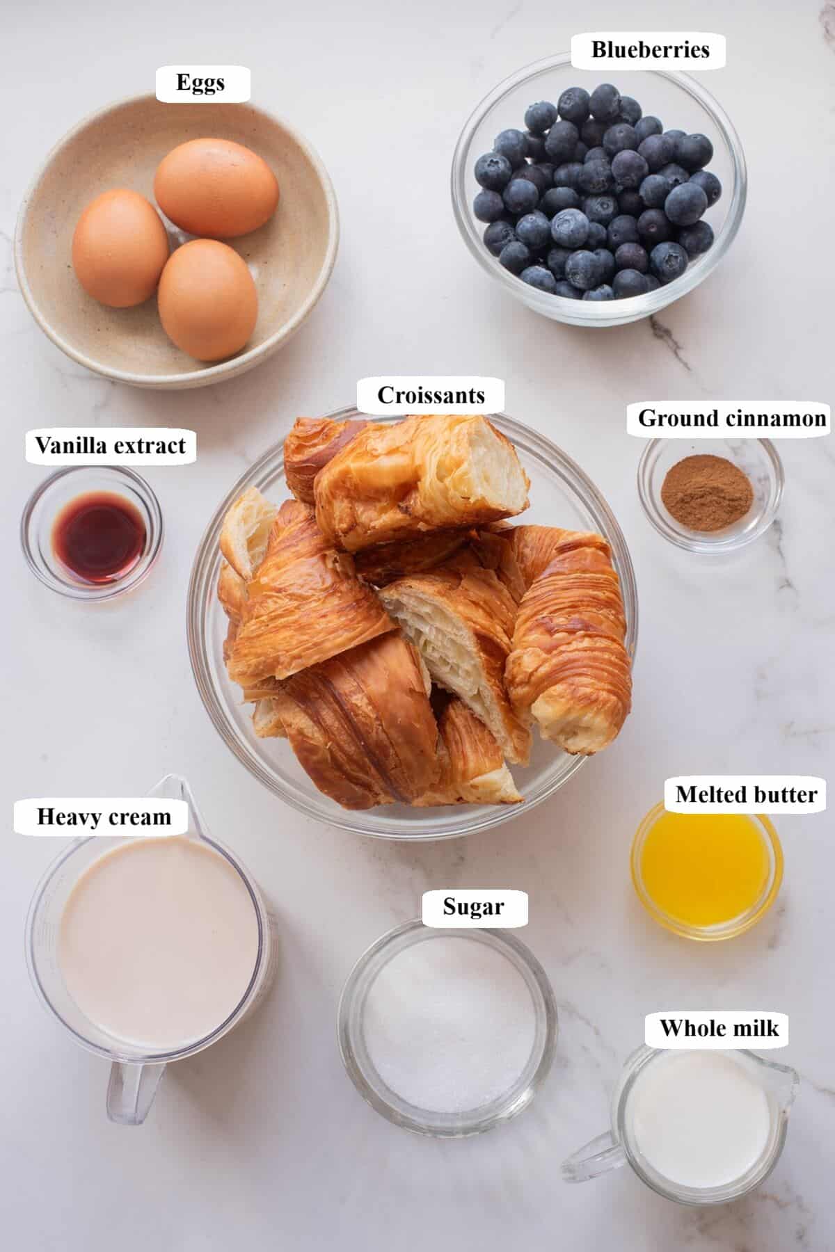 blueberry croissant french toast bake - ingredients list