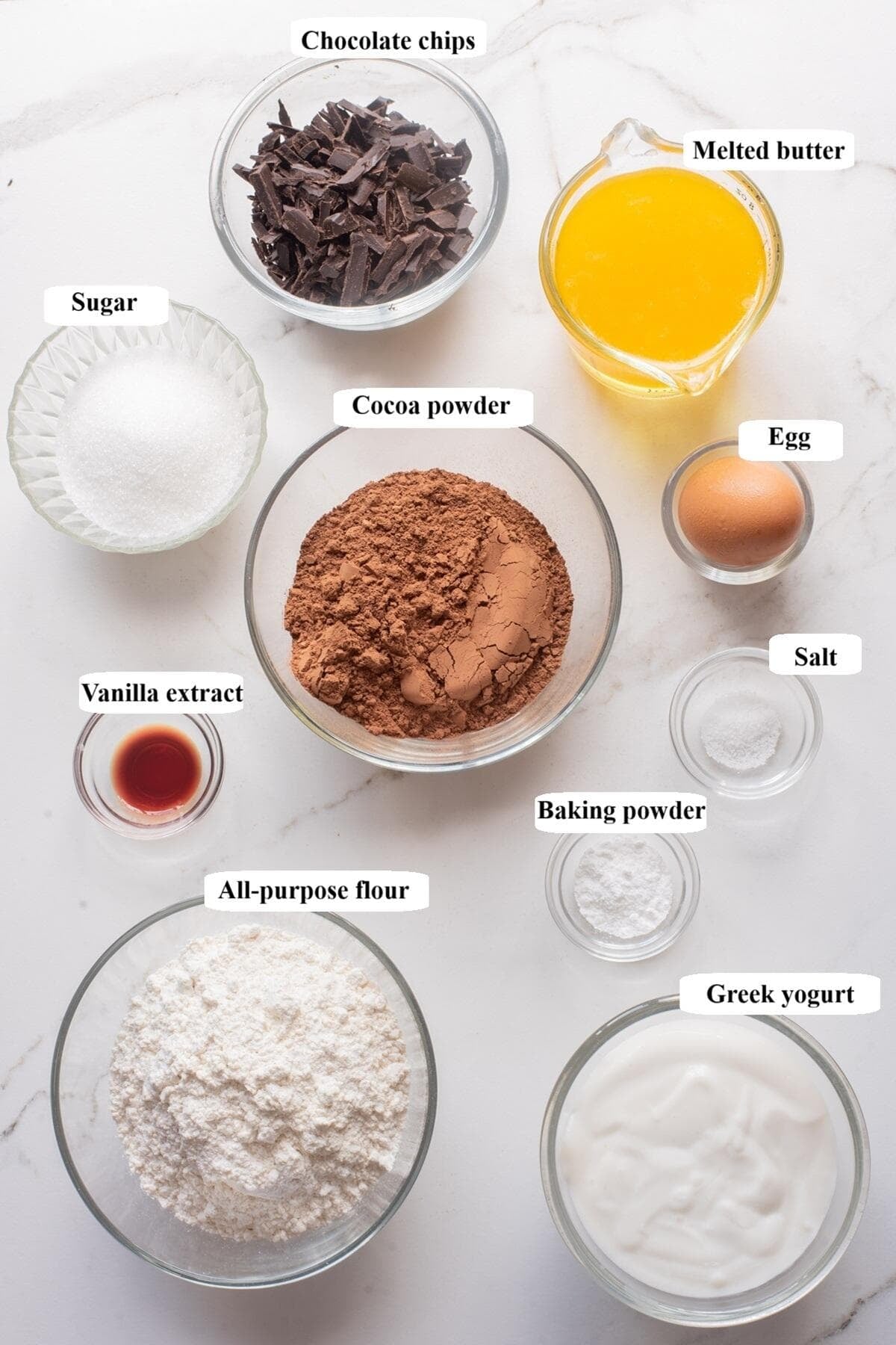 greek yogurt brownie - ingredients list