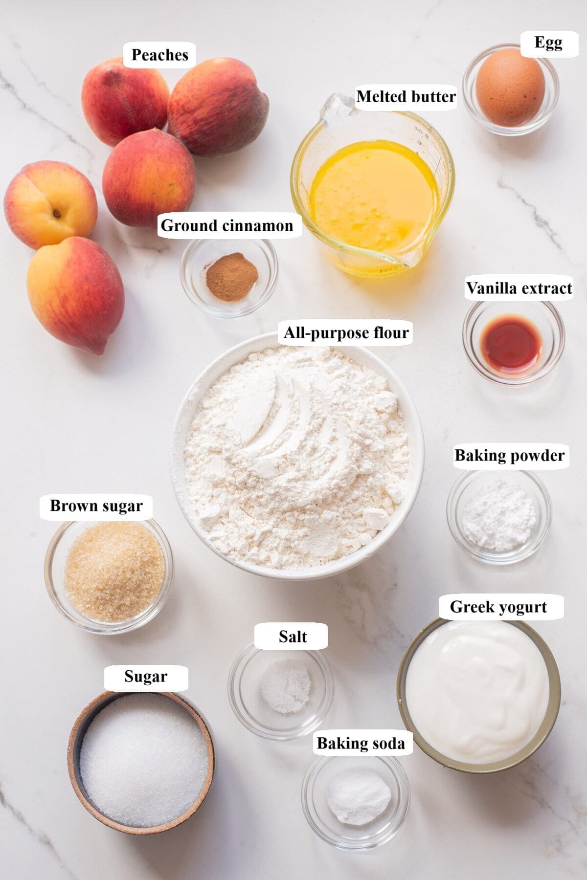 peach streusel muffins - ingredients list