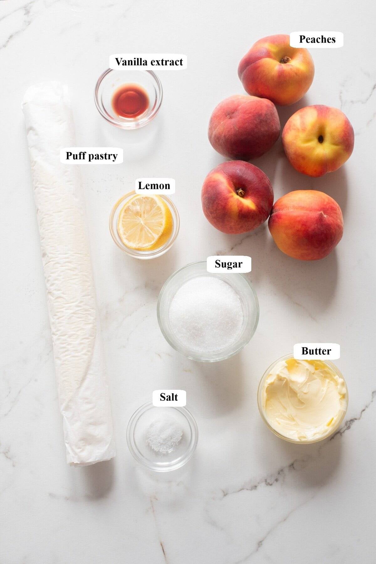 peach tarte tatin - ingredients list