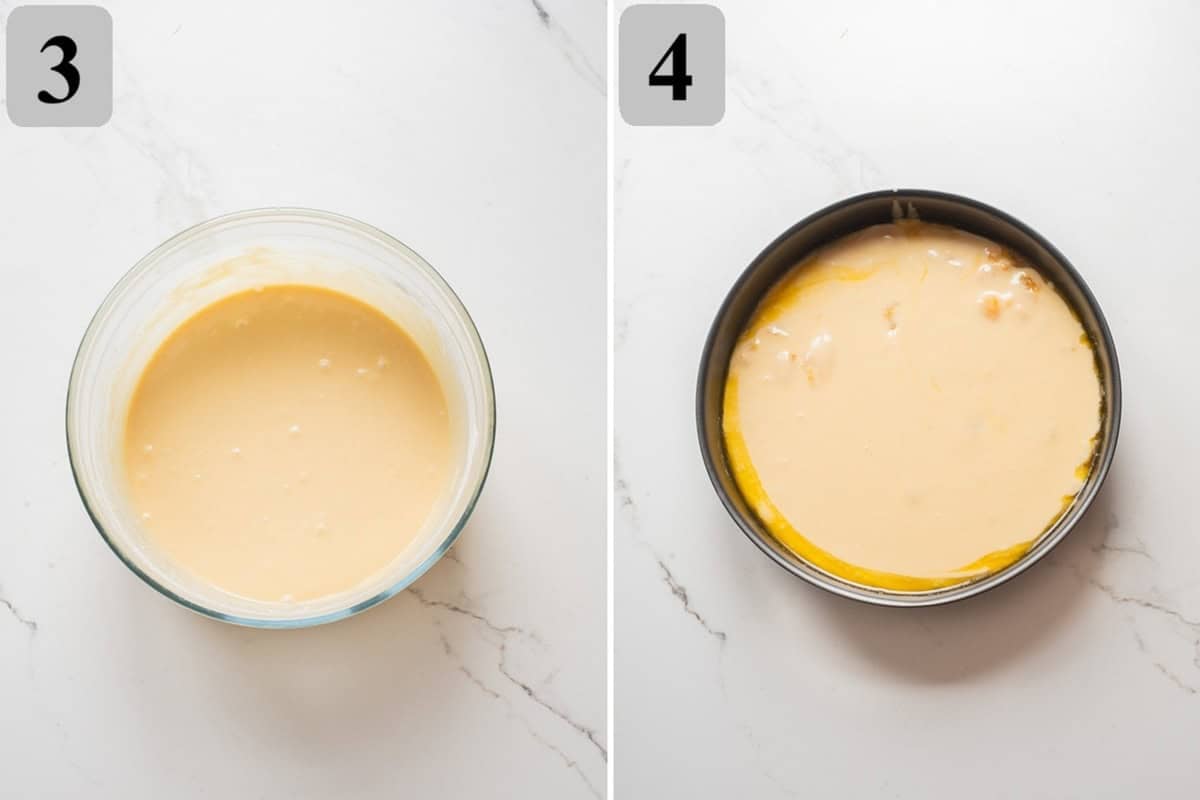 Spread the batter over the mandarins and smooth the top.