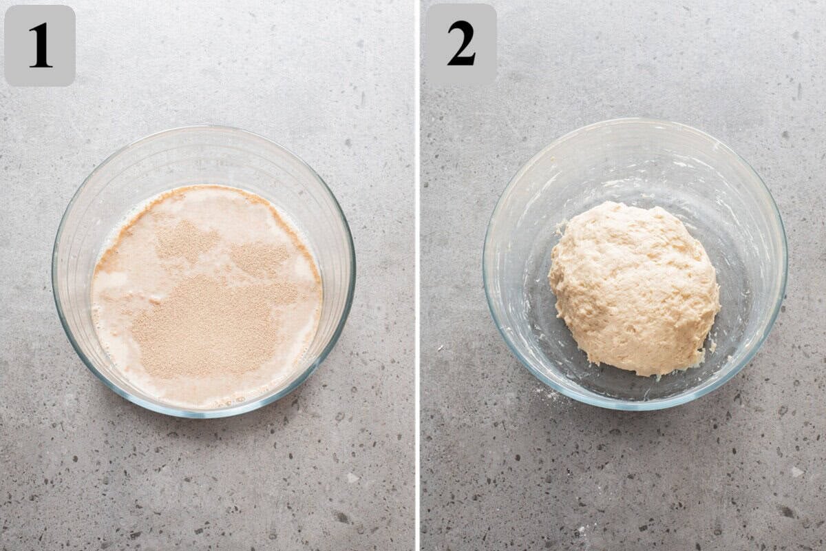 Activate yeast in warm milk and sugar, then mix in flour, salt, and butter and knead until smooth.