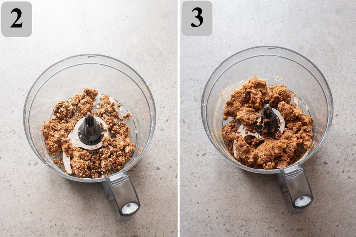 Blend dates and oats, then add remaining ingredients and process into a thick dough.