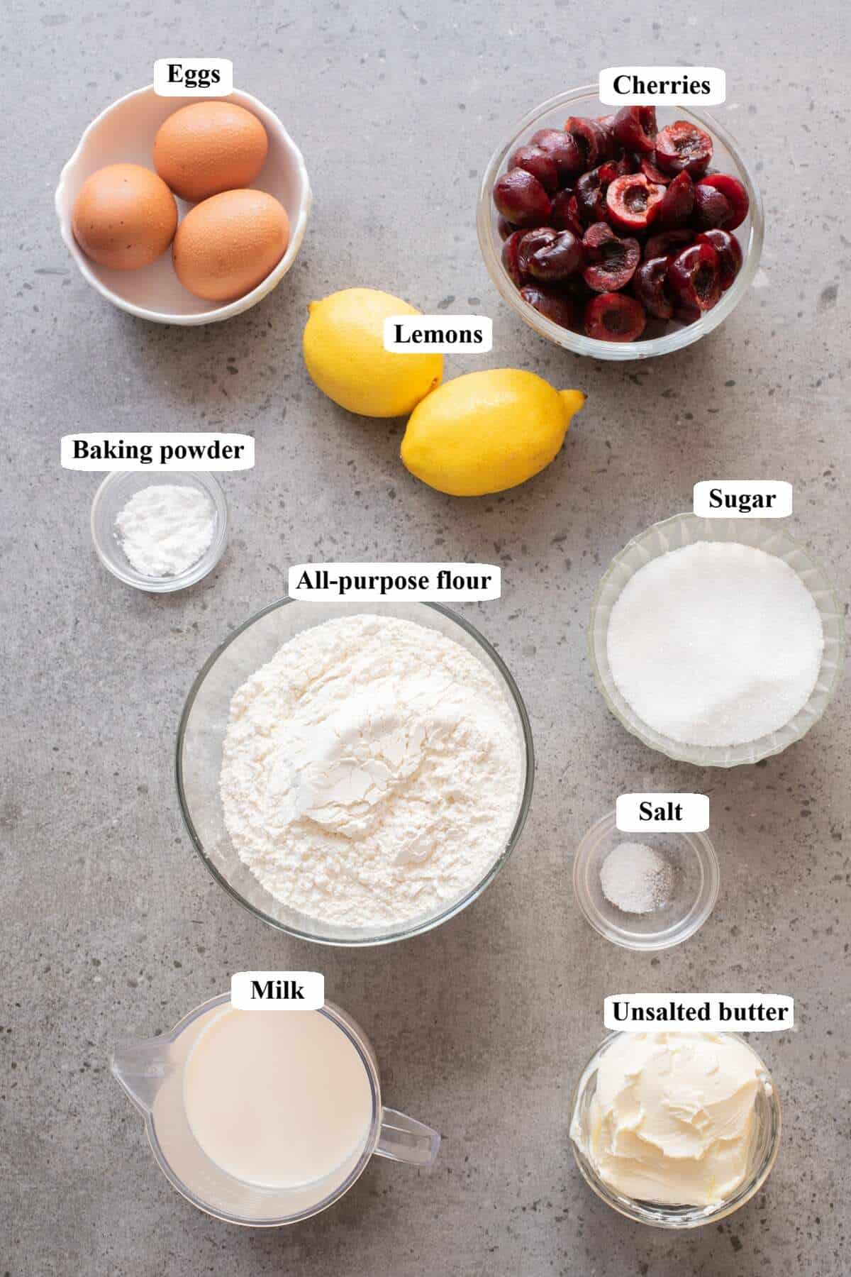 fresh cherry coffee cake -ingredients list