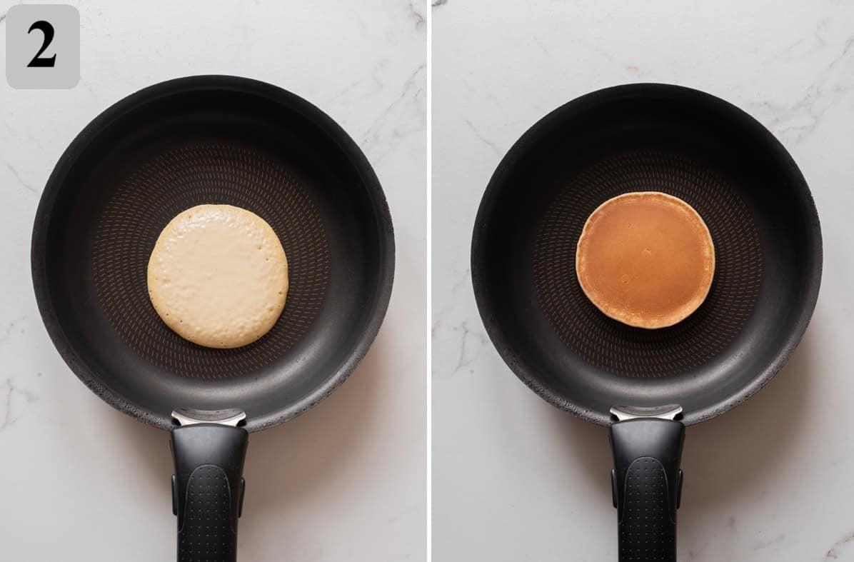 Cook small batter circles in a hot pan for 1–2 minutes per side until lightly golden.