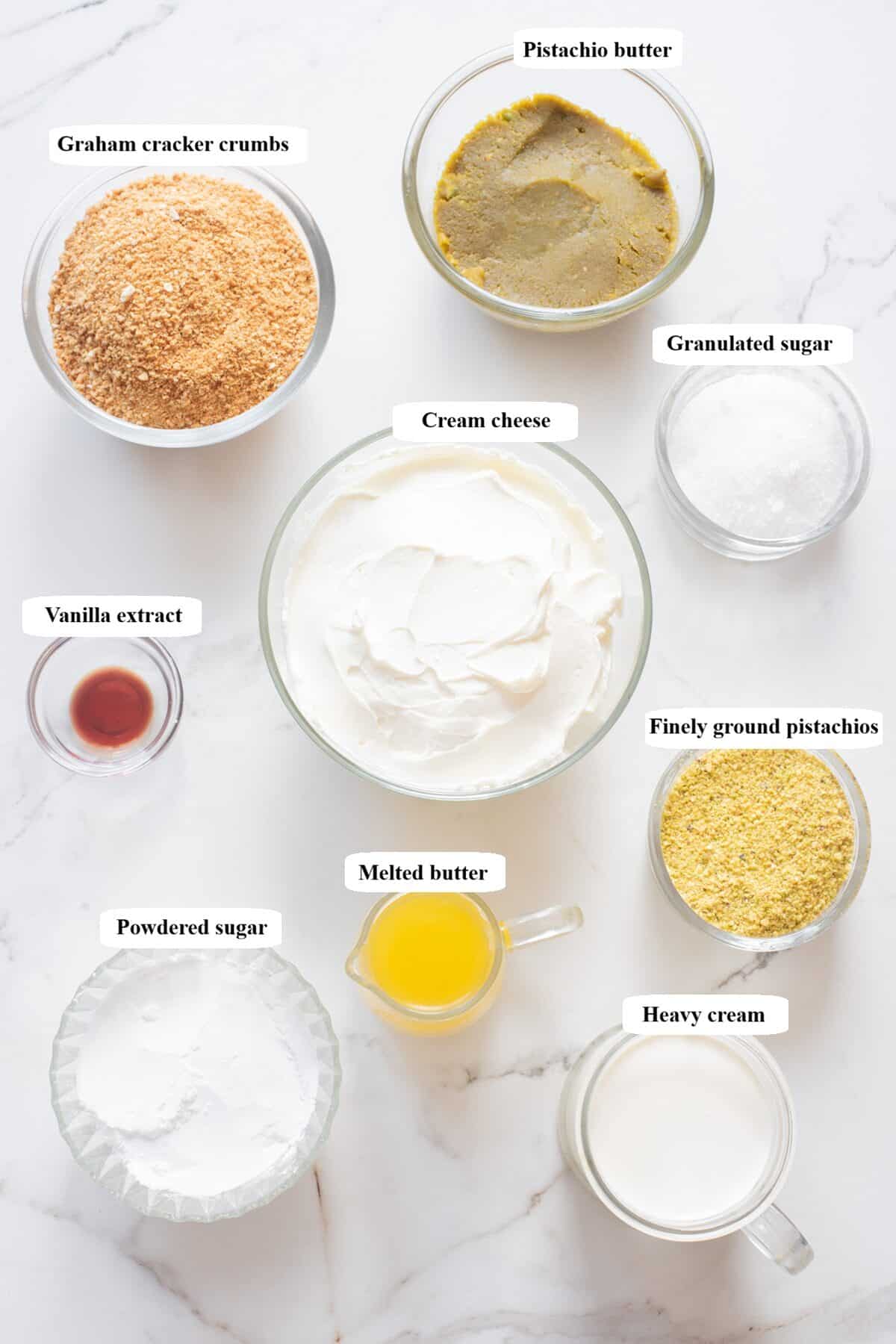 no-bake pistachio cheesecake - ingredients list