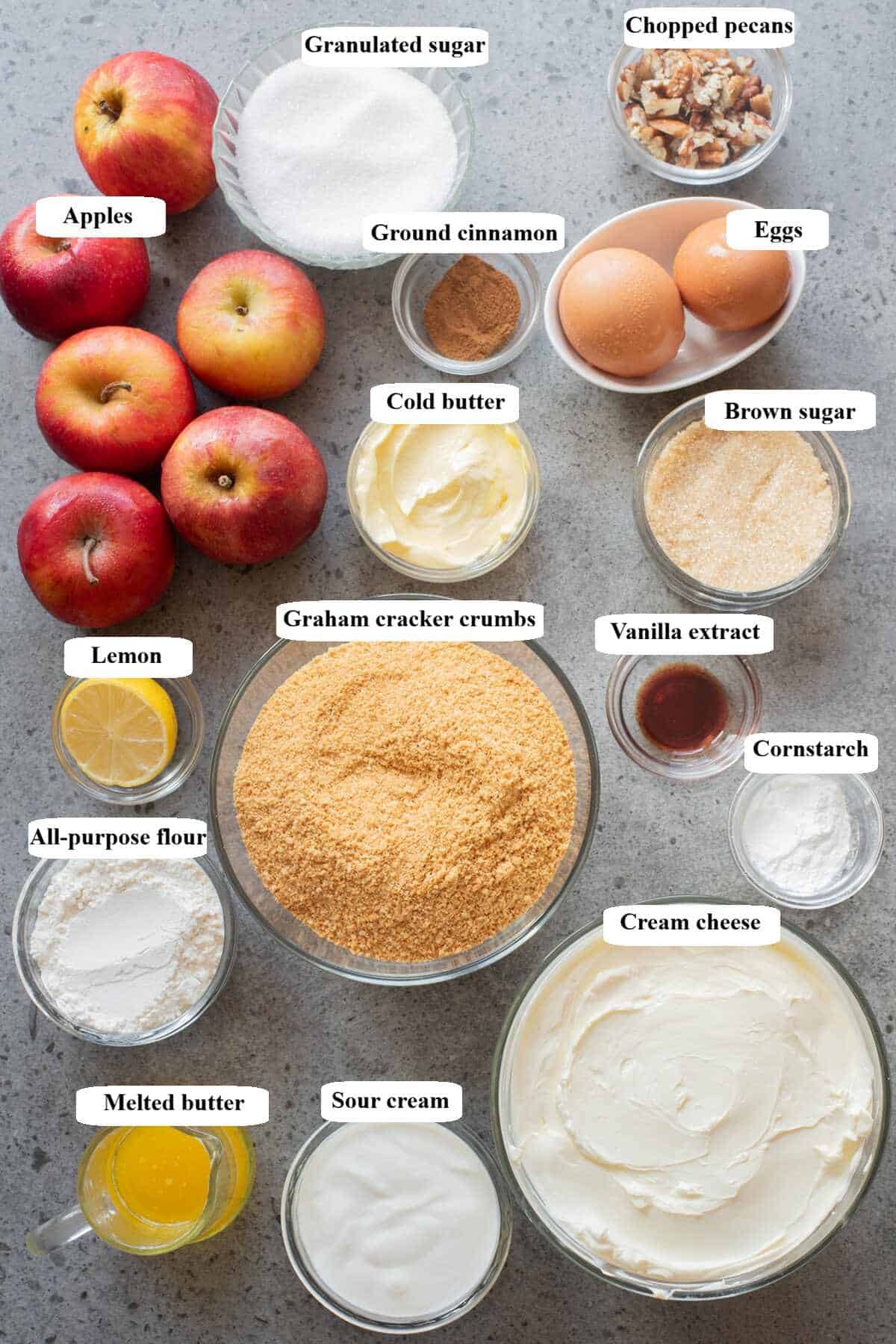 apple crumble cheesecake - ingredients list