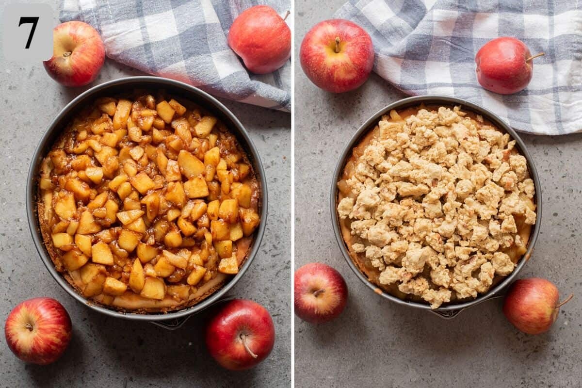 Spoon the apple mixture. Sprinkle crumble evenly on top.