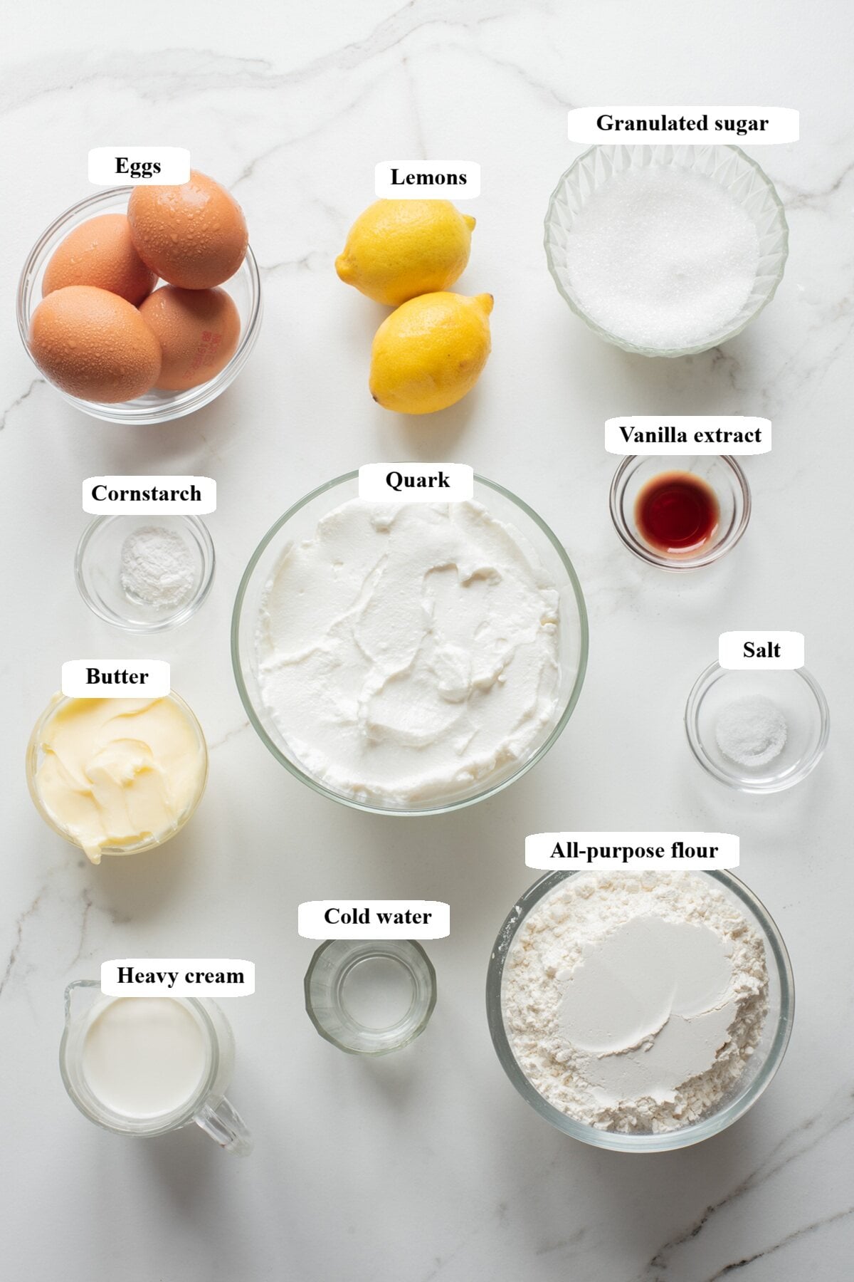 german cheesecake kasekuchen - ingridients list