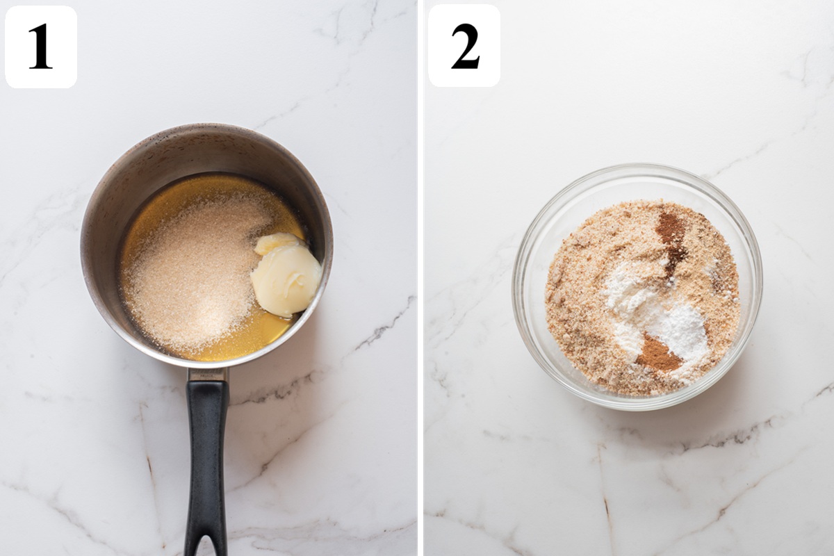 Warm honey, sugar, and butter until smooth, then mix with egg and vanilla.