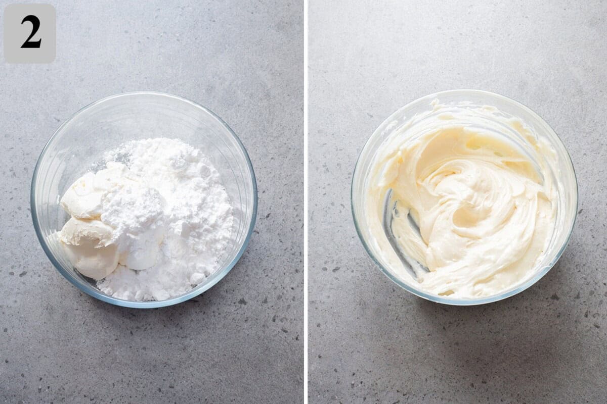 beat the cream cheese and powdered sugar